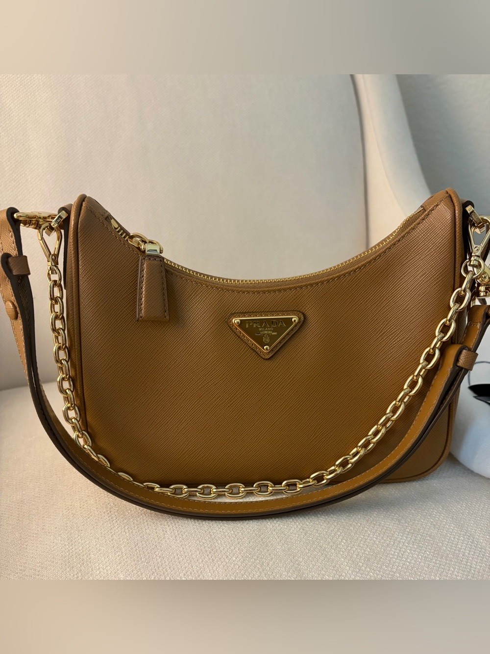 Authentic Prada Re-Edition Mini Saffiano Bag Caramel